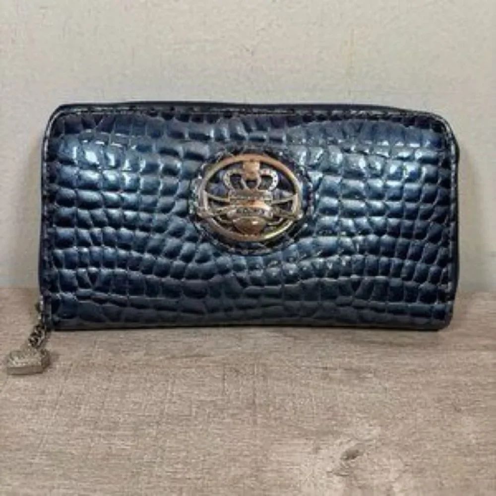 Kathy Van Zeeland Metallic Blue Crocodile Embossed Wallet